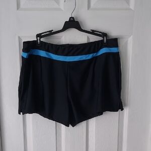 Women's Black Swim Shorts with Blue Stripe